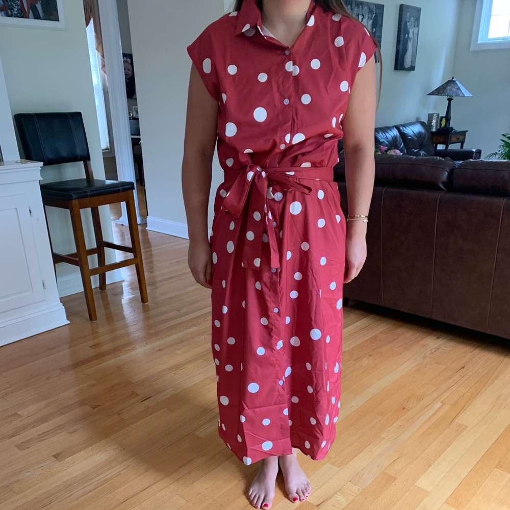 V-Neck Polka Dot Maxi Dress